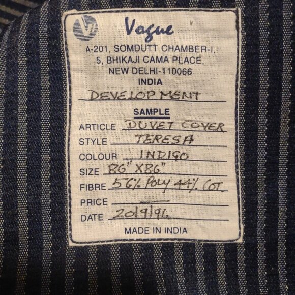 VTG Vogue Sample Denim Duvet Cover RARE Heavy Striped Check 2 Sided 86" x 86" - Picture 3 of 14
